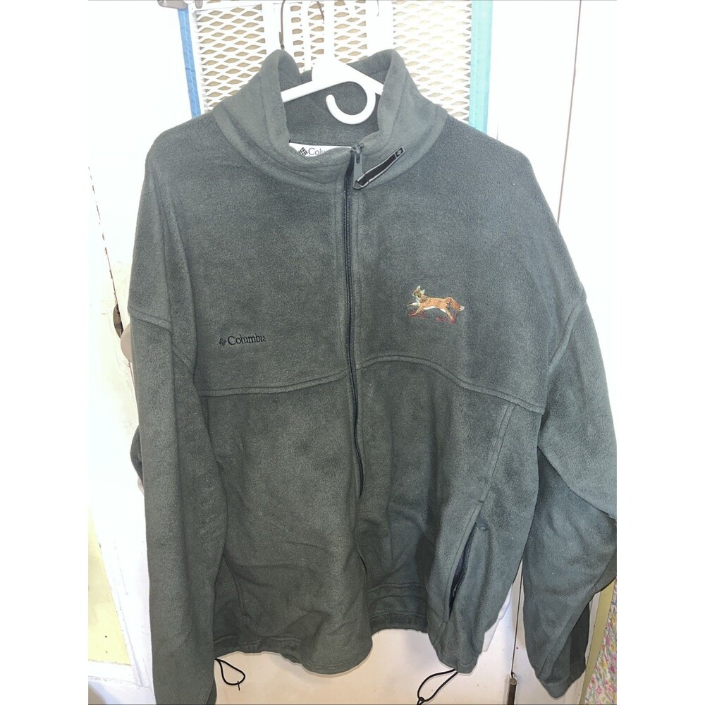 Columbia Men's Green Full Zip Sweater Jacket Size 2XL with Embroidered Fox Logo